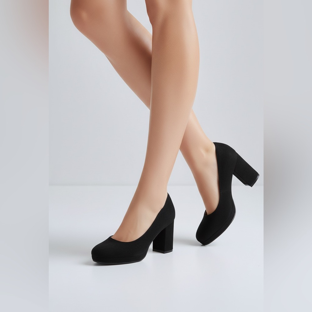 Bandolino Black Suede Platform Chunky Heel Pumps Shoes Women's Size 6M